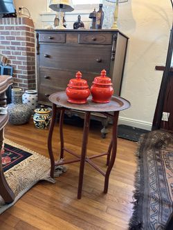 Reduced!! Moorish Moroccan Folding Wood Table  With Ornate Brass Tray