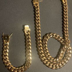 18k Gold Finish 14mm Cuban Link Set