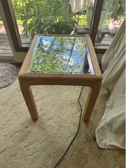 Vintage bamboo table with glass
