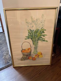 Large Framed Watercolor of Peaches “Fantin La Tour” Lithograph, Vintage Color Trial Print 31”1/2W x 43”H in Good Condition $120 Firm on Price