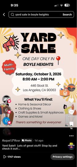 YARD SALE 10/03/2026 at 8:00am