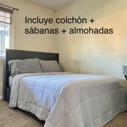 Cama Full con almacenamiento + colchón, sábanas y almohadas (comforter No Incluida)