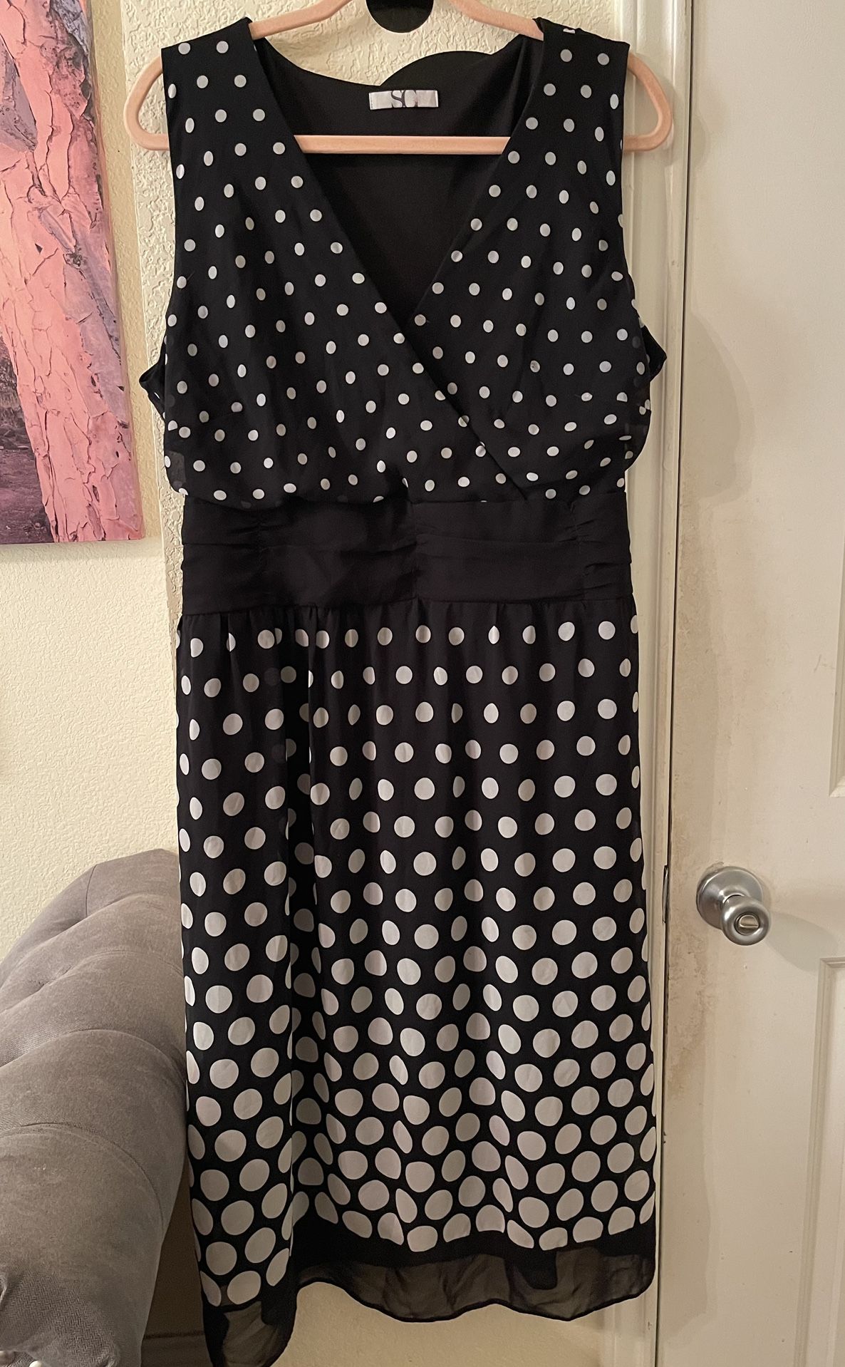 Plus Size Womens black & white polka dot sleeveless dress size 20 pre-owned 