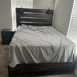 Queen Bed Frame And Mattress And Night Stand Set