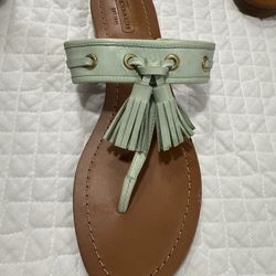 Coach  Sheena Thong Fringed Sandals Light Green 9B