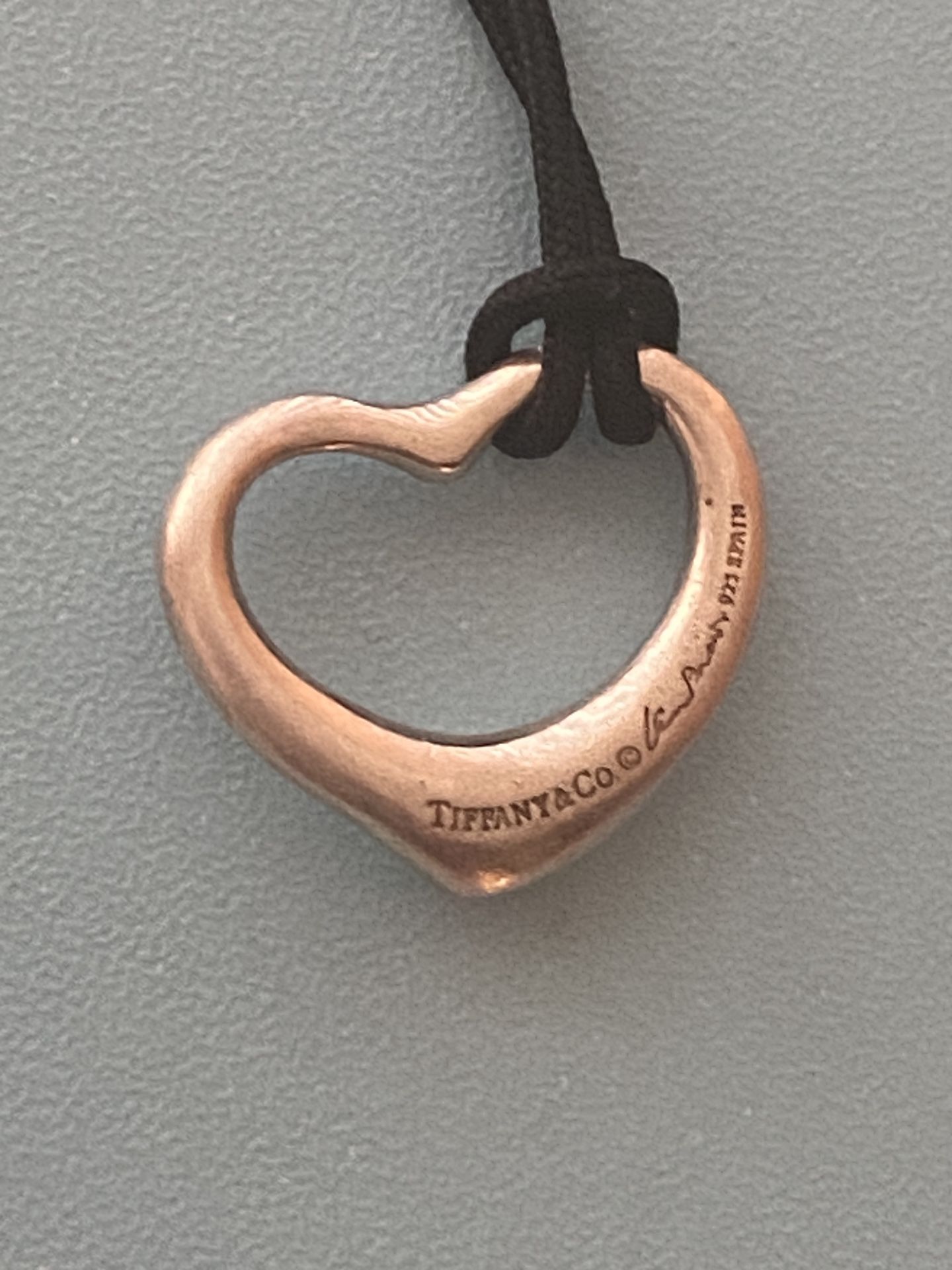 Sterling Silver Tiffany Open Heart Elsa Peretti Necklace On Black Cord