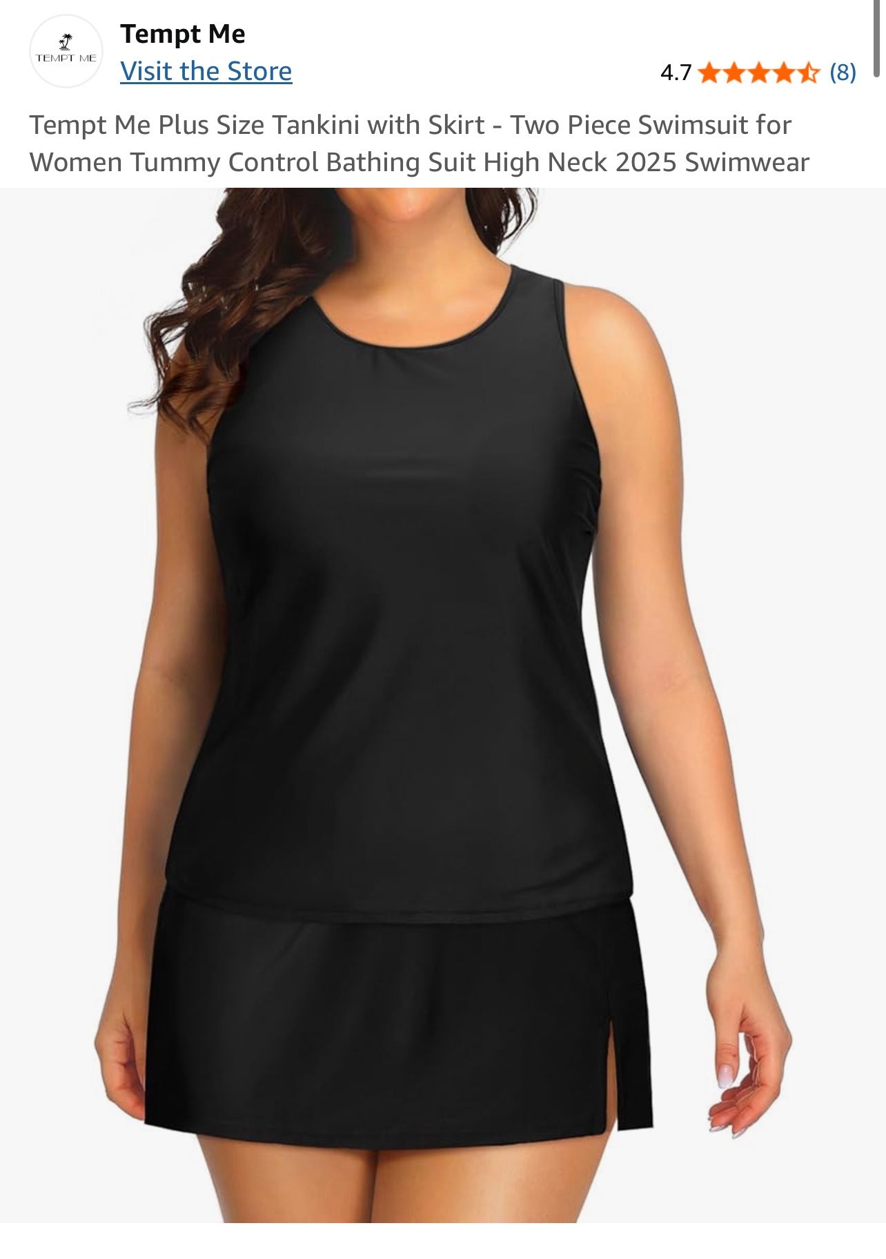 Tempt Me Plus Size Tankini with Skirt (Black, High Neck, 2-Piece)