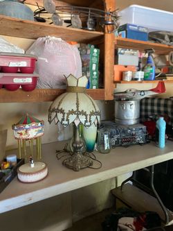 Vintage Slag Glass Panel Table Lamp
