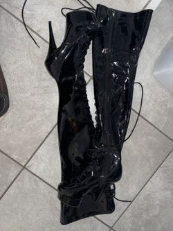 7" HEEL, 2 3/4" PF STRETCH PF THIGH BOOT, SIDE ZIP