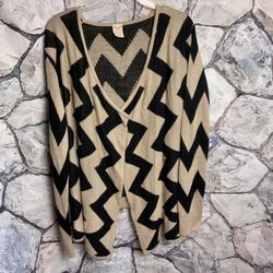 Faded Glory Tan/Black Zig Zag Open Cardigan Wm XL