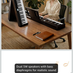 TERENCE V30 Portable Digital Piano 88 Key Weighted Keyboard Built-In 1800mAh Rechargeable Battery,Foldable Piano Keyboard with 2X5W Speakers,Music Sta