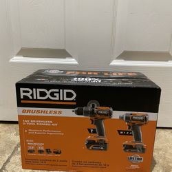 Ridgid 18V Brushless Cordless 2-Tool Combo Kit with Hammer Drill, Impact Driver, (2) Batteries, Charger, and Bag