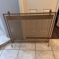 Metal Suspended Grid Single Panel Geometric Fireplace Screen with Bolted Detailing