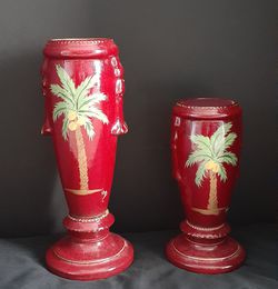 (2) Decorative Palm Tree Candle Holders