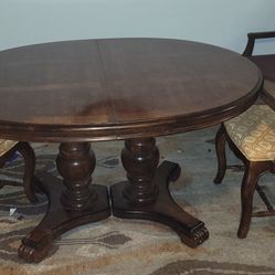Hickory Table Set With Two Chairs and Leafs/covers 