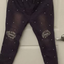 Unbranded Purple Distress Denim Jeans W/ Costume Pearl Accents &  Fringe Sz 3XL