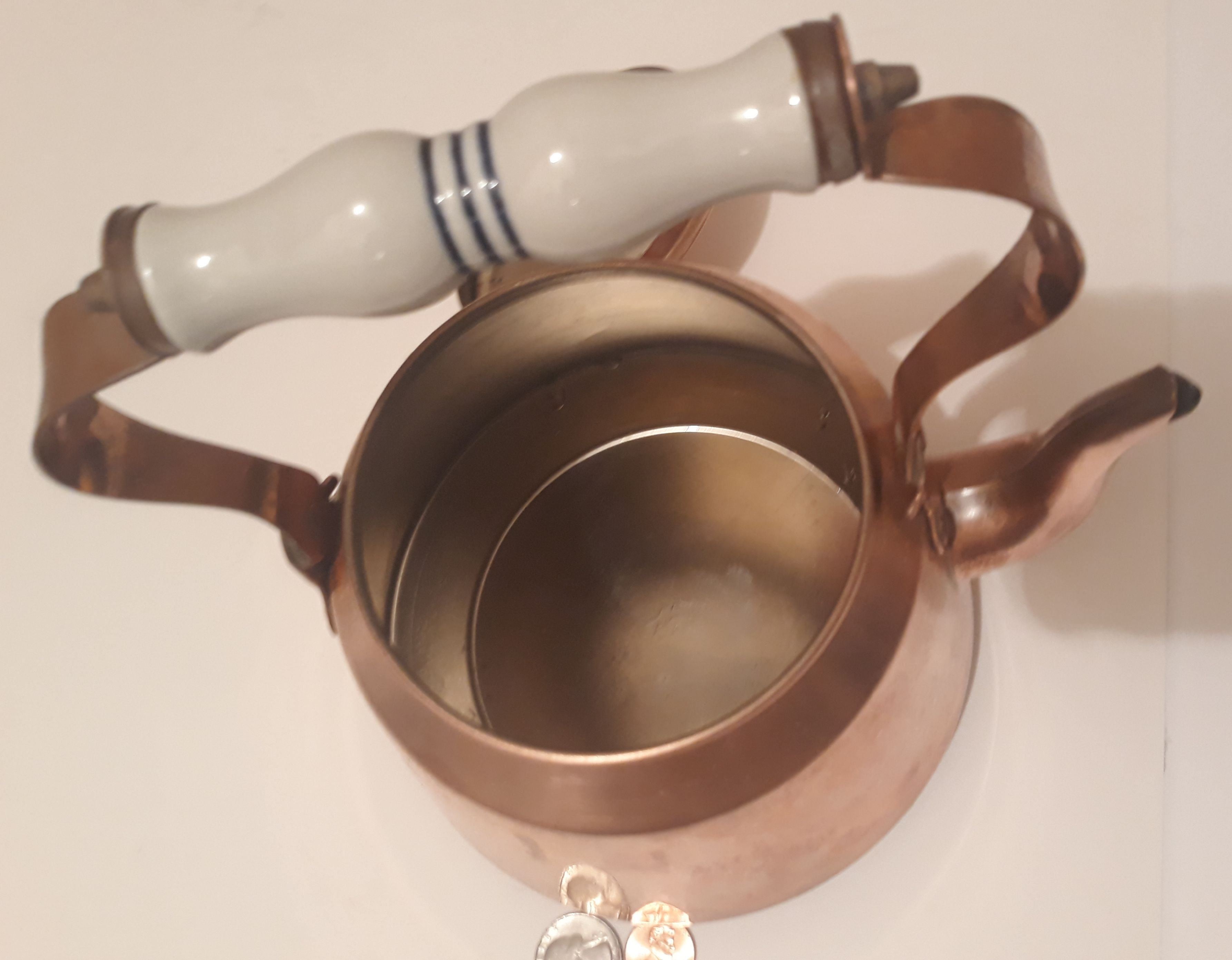 Vintage Metal Copper and Brass Tea Pot, Tea Kettle, 9" x 8", Kitchen Decor, Shelf Display, This Can Be Shined Up Even More