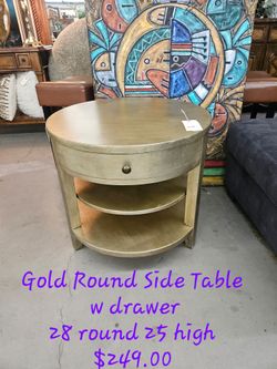 End Table Round Gold w/ DrwWe are located at 2811 East Bell road. Another Time Around Furniture.