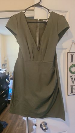Olive Green Mini Dress with Deep V-Neck