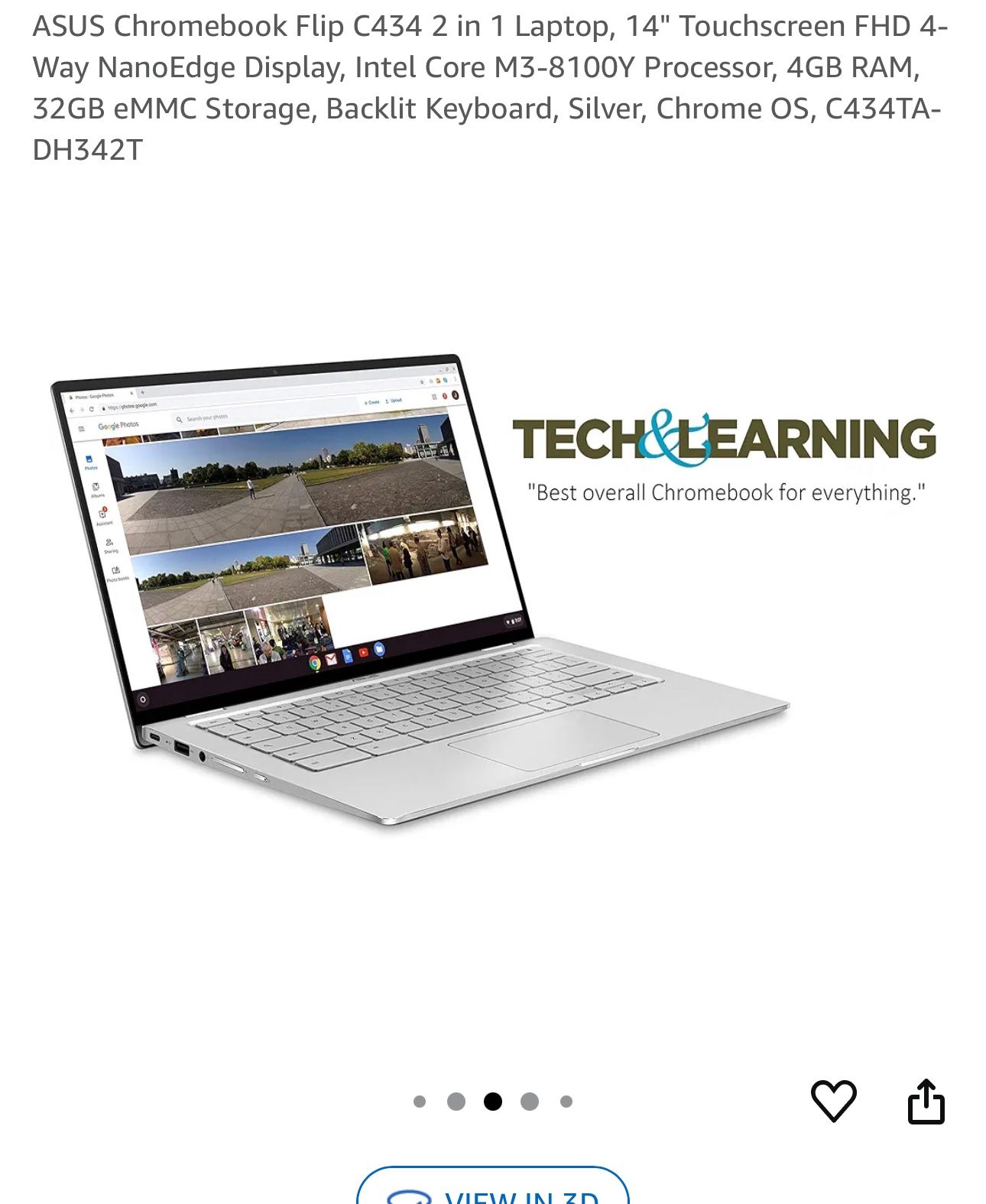 Laptop ASUS new Chromebook Flip C434 2 in 1 Laptop, 14" Touchscreen 