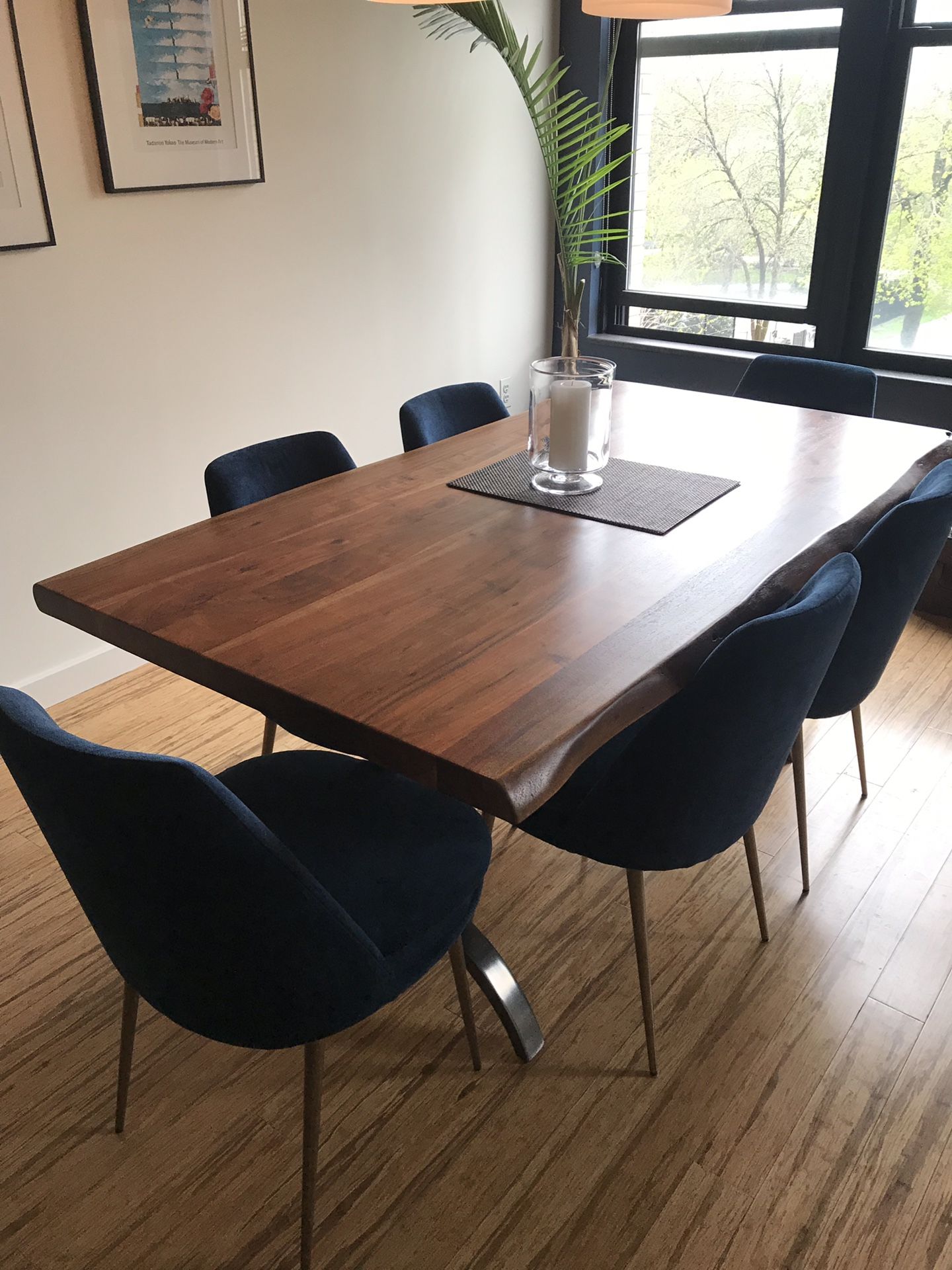 West Elm Cast Trestle Dining Table (live edge)