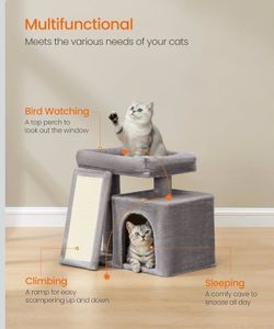 Small Cat Tree, Cat Tower Condo, Scratching Ramp, Large Top Perch, Cave, 20.1 x 15.4 x 18.3 Inches, Dove Gray UPCT010GD02S