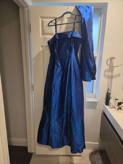 Blue Satin Off-Shoulder Formal Gown