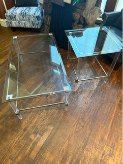Glass Coffee and Side Table Set with metal base