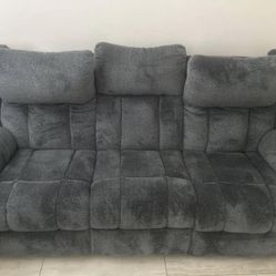Blue Electric Reclining Sofa and Loveseat with Cupholders