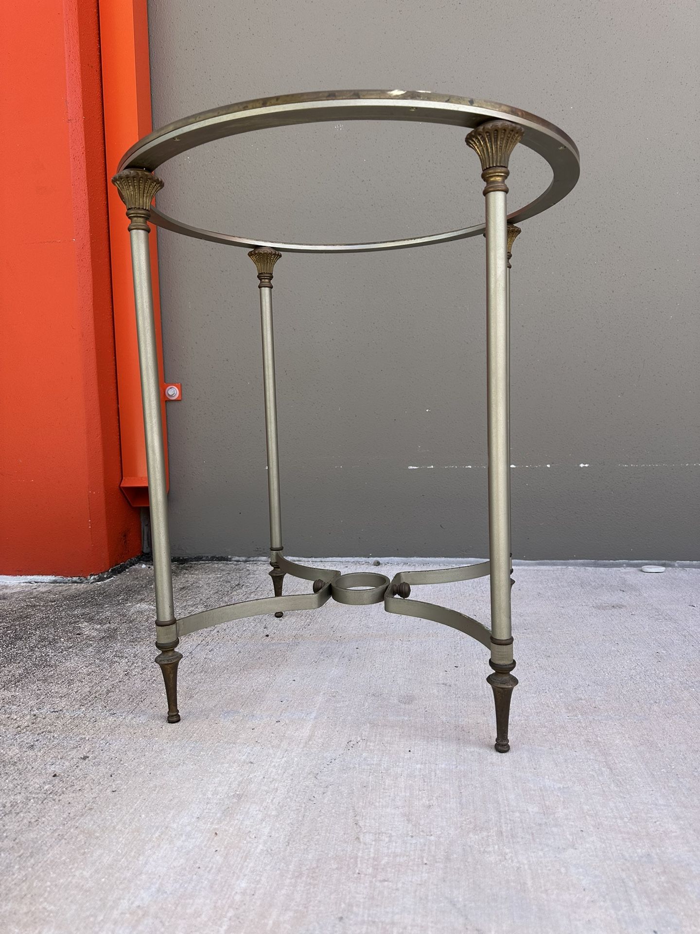 Vintage Maison Jansen Circular Steel Brass End Table