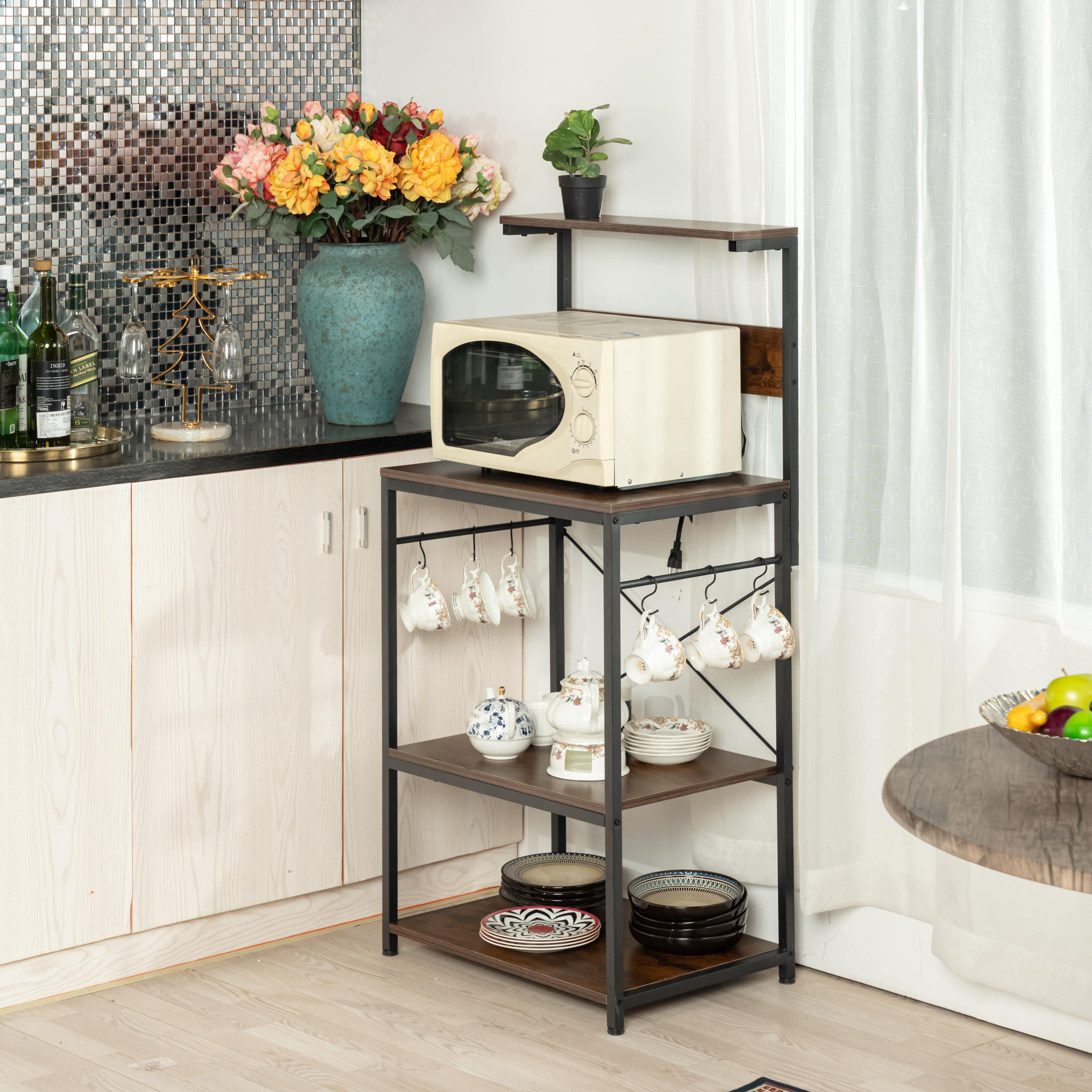 Lokaer Kitchen Bakers Rack with Charging Station, Microwave Oven Stand