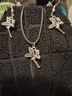 Silver fairy earrings and necklace set