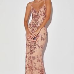 Lulus Shine Language Rose Gold Sequin Mermaid Maxi Dress (S)