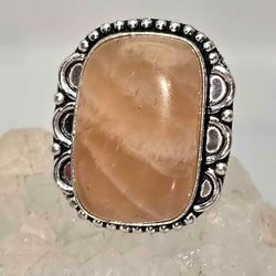 Pretty Silver Ring w/ Peach Caribbean Calcite Stone