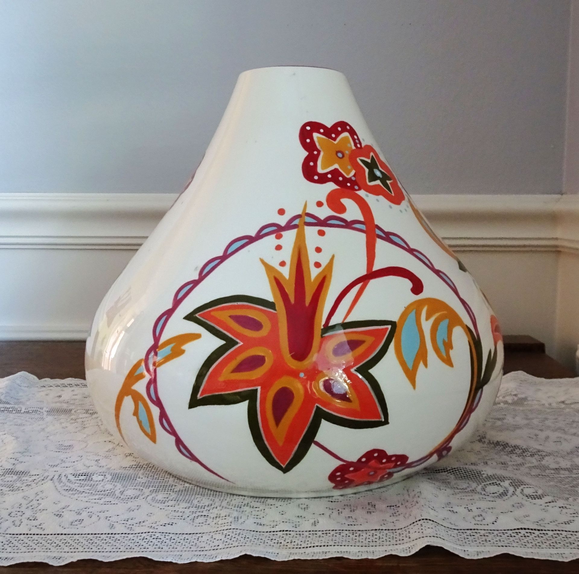 David Tutera Passion Jumbo Gourd Shaped Decor Vase Handpainted 10”
