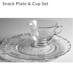 Vintage Fostoria Heather Snack Plate and Cup with Accessories
