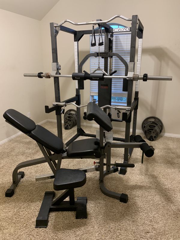 Weider Club C670 Home Gym / Weight Cage / 327.5 lbs Olympic Weights for
