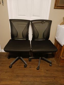 Pair of Black Adjustable Mesh Office Chairs with Rolling Casters