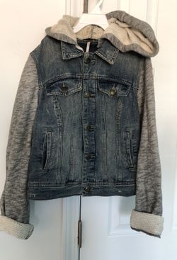 Free People Jean Jacket with Sweatshirt Hood and Arms
