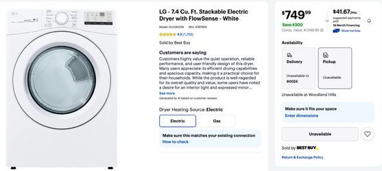 LG Electric Dryer - 7.4cu