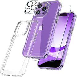 iPhone 14 Pro Max Case Clear Crystal Slim [3 IN 1] with Tempered Glass Screen Protectors & Camera Lens Protectors [Military Drop Shockproof] (Clear)