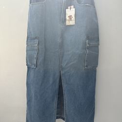 Sincerely Jules Denim Long Maxi Blue Jean Split  Skirt Women’s Size 11/29 **NEW w/ Tags