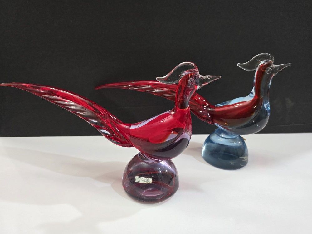 Vintage MURANO Glass Midcentury MCM Pheasants - Collectibles pair