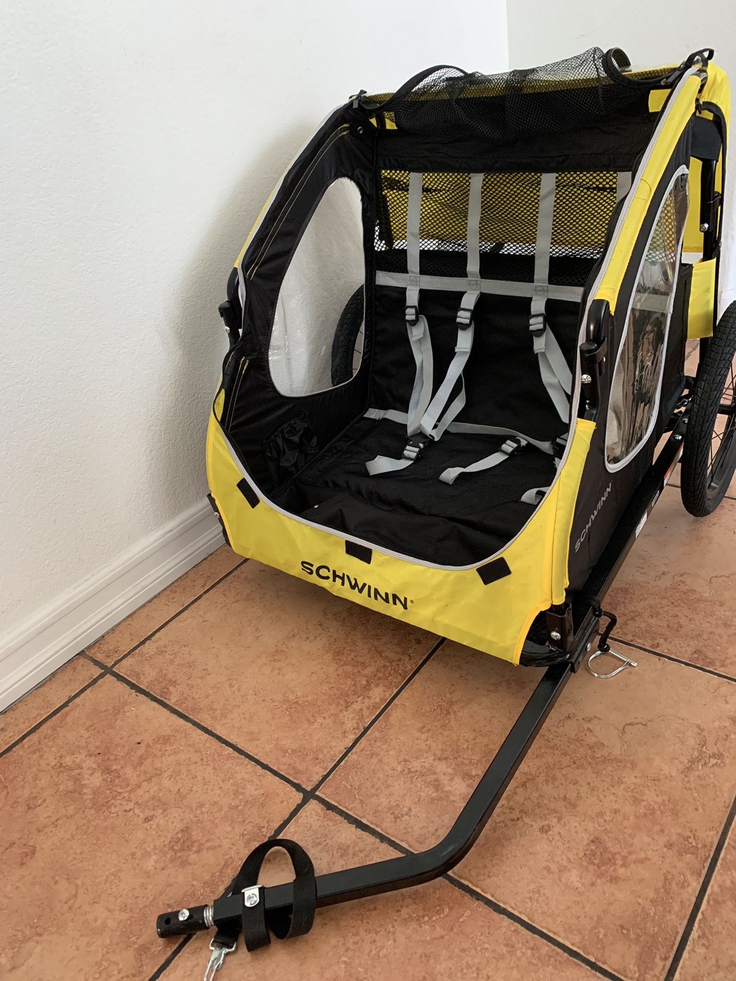 SCHWINN PRESCOTT Bike Trailer Everything Works- Ages 1+ Max Weight 80 Pounds- Seats 2 Children- Universal Coupler