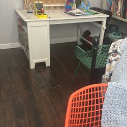 Drawing Desk  With Multi Colored Chairs 