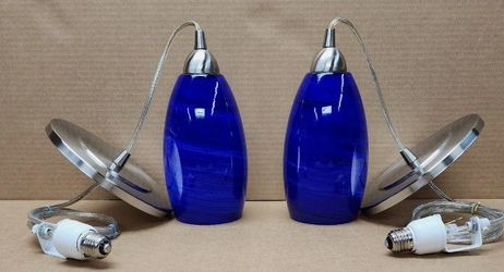 2  Cobalt Blue Pendant Drop Lights  Brand New $10