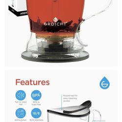 PERFECT TEA MAKER Tea pot with coaster, Tea Steeper, Easy Tea Infuser, 17.7 oz. 525 ml, EASY CLEAN Tea Steeper, BPA-Free - BLACK teapot