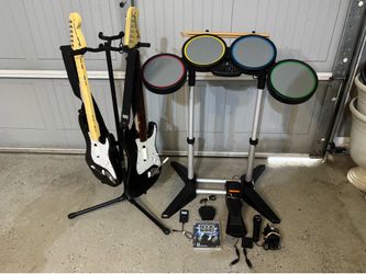 Rock Band Set For Playstation 3 (PS3) (2 Wireless Guitars, Drum Set, Microphone, Game,& Accessories)