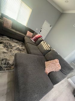Large Gray Fabric Sectional Sofa