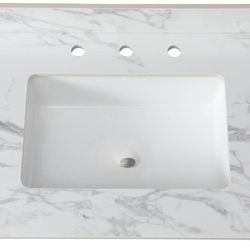 31"x22"Bathroom Vanity Top,sintered stone carra white Barthroom Vanity Sink Tops with Rectangular Undermount Ceramic Sink with Vanity Backsplash, Thre